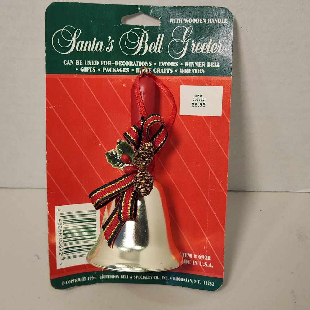 VTG Wood Handle Christmas Bell Criterion Bell Made in USA New Package 1994 #692B